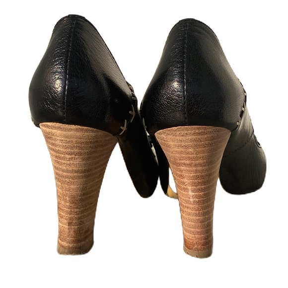 Juno New York loafer block heels peep toe black cream 8 - Picture 4 of 12